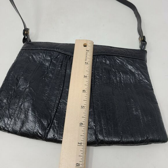 Vintage Black Eel Skin Handbag Shoulder Clutch Leather of the Sea 22" Drop Strap - Picture 8 of 8